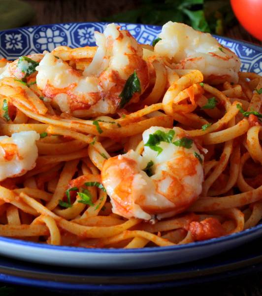 Linguine con gambas