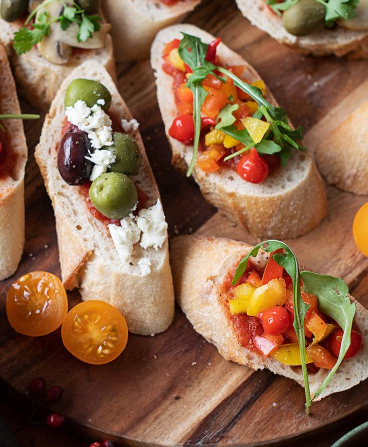 Bruschetta Board with Paprika-Tomato Salsa & Feta Dip