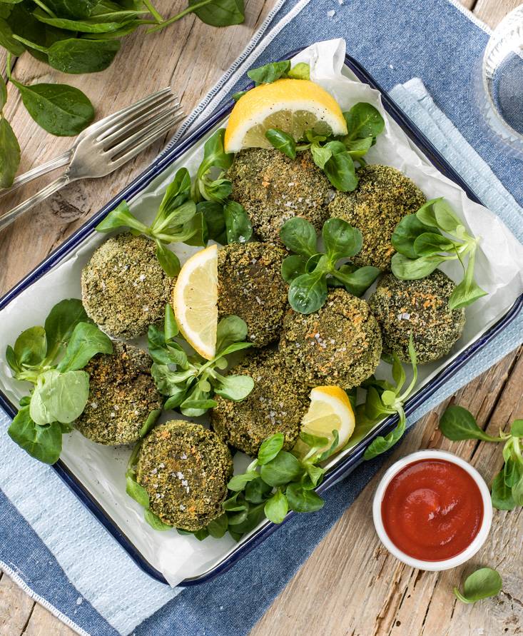 Mini burger di lenticchie e spinaci con ketchup