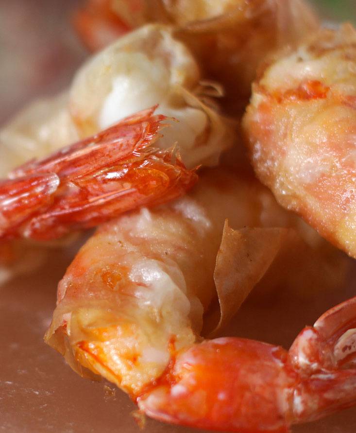 Gamberi in pasta fillo, con salsa rosa