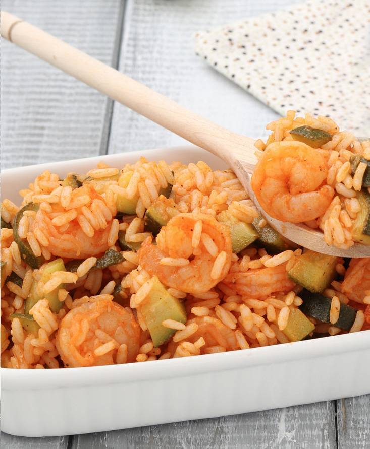 Riso freddo con gamberi e zucchine