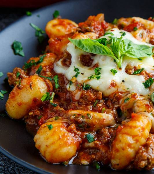 Mozzarella Baked Gnocchi Bolognese