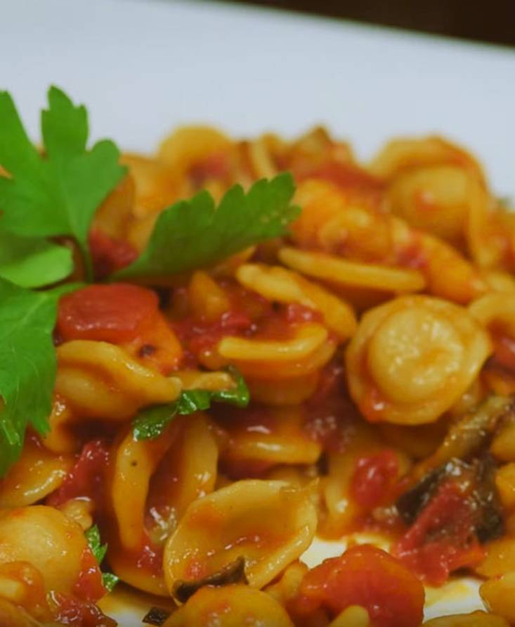 Orecchiette melanzane e gamberi
