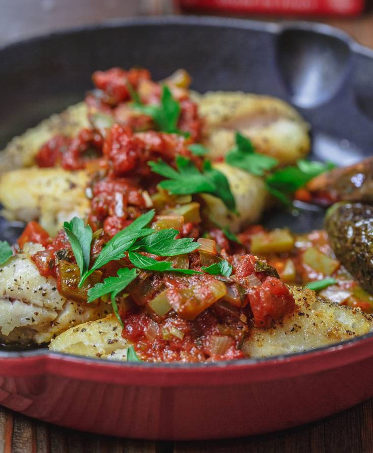 Pan Seared Fish with Chunky Tomato Sauce