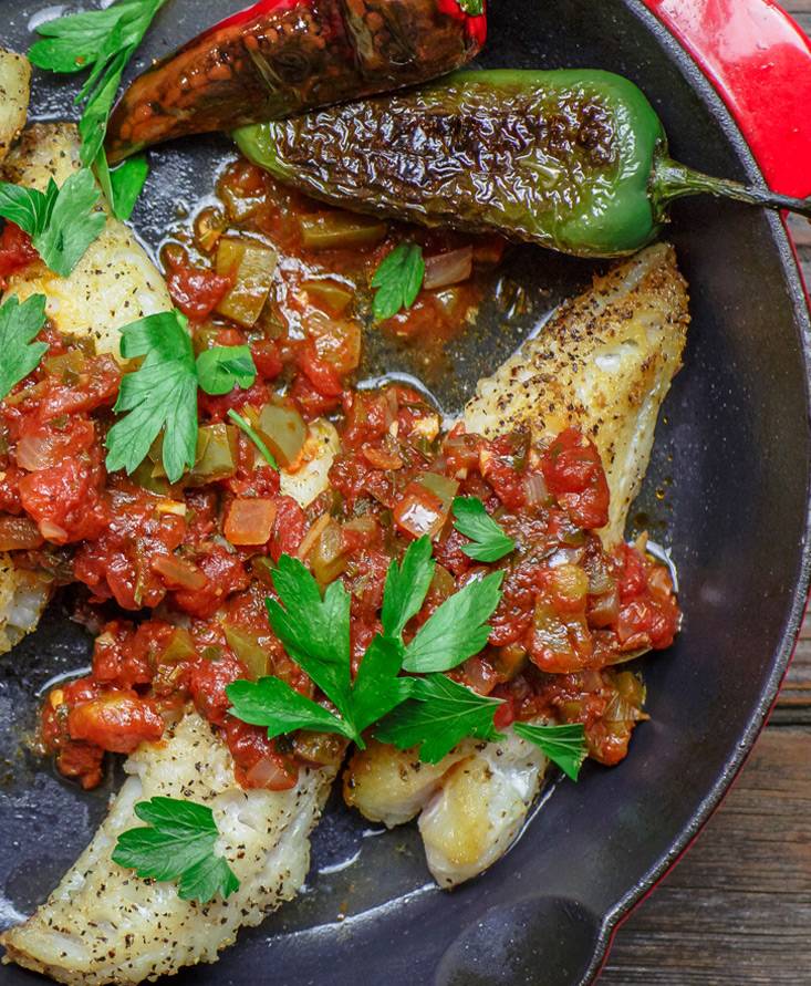 Pan Seared Fish with Chunky Tomato Sauce