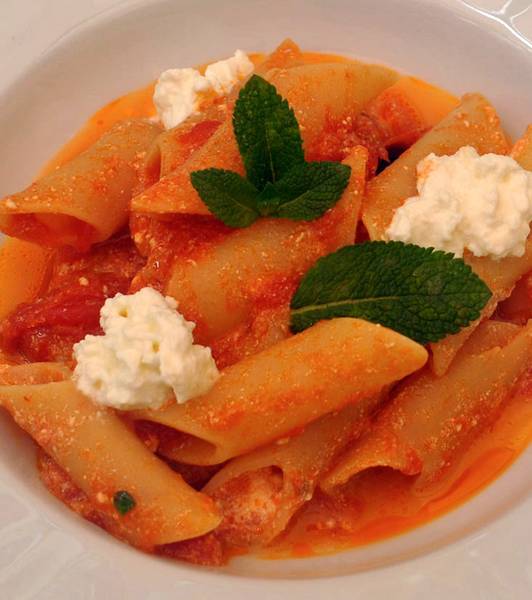 Pennoni al pomodoro con ricotta di bufala e menta