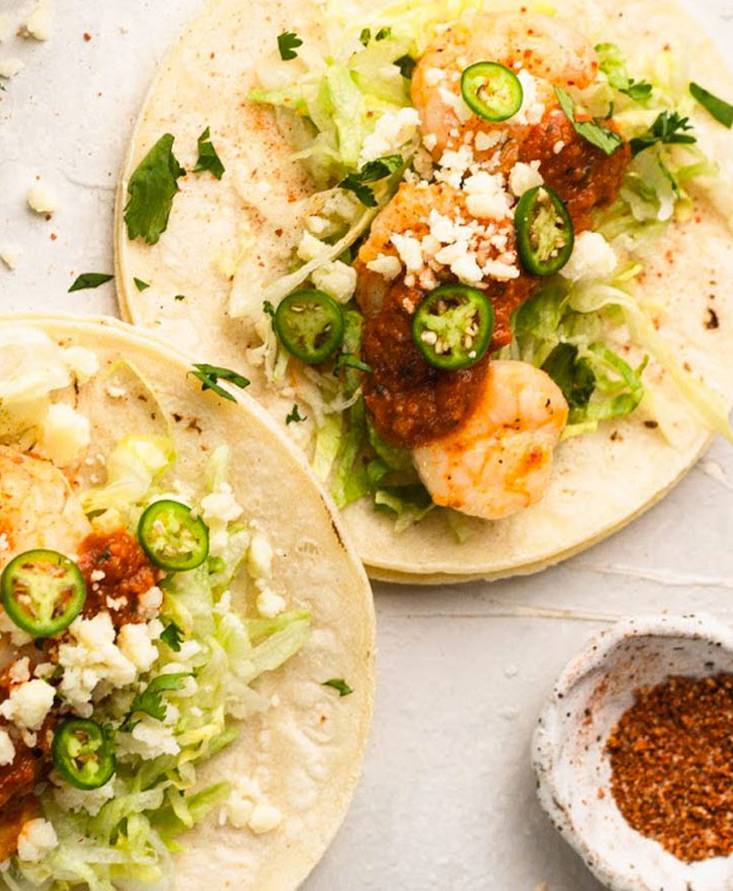 Tacos de camarones rancheros