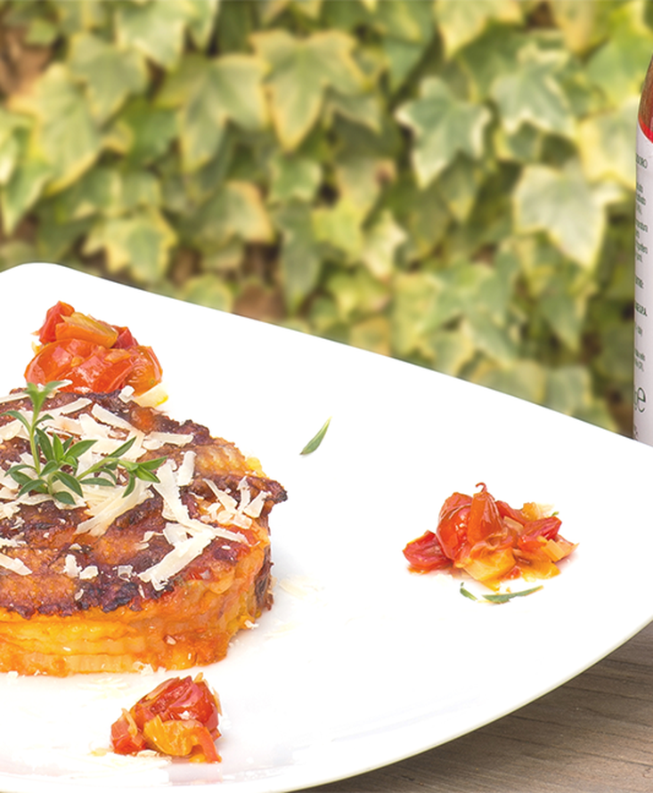 Ruota di patate in rosso al basilico bicolore