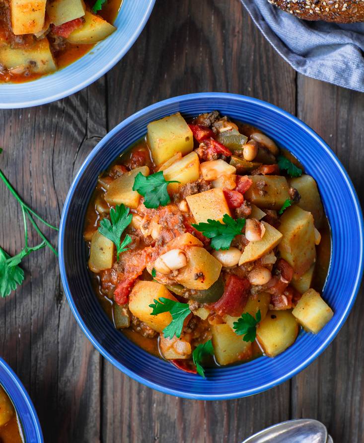 Saucy potato, Chorizo and White Beans