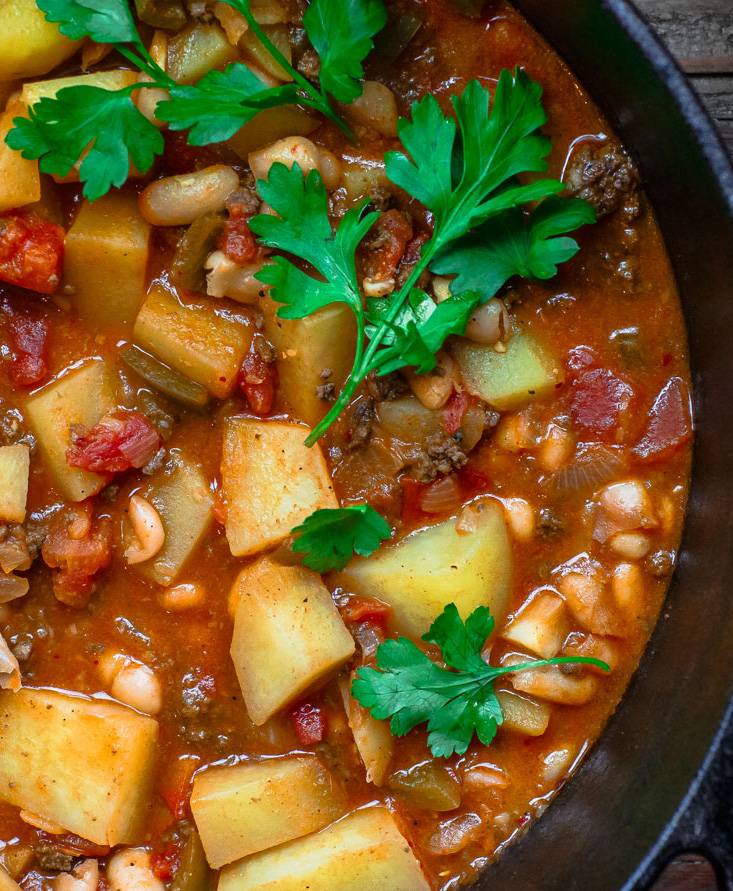 Saucy potato, Chorizo and White Beans