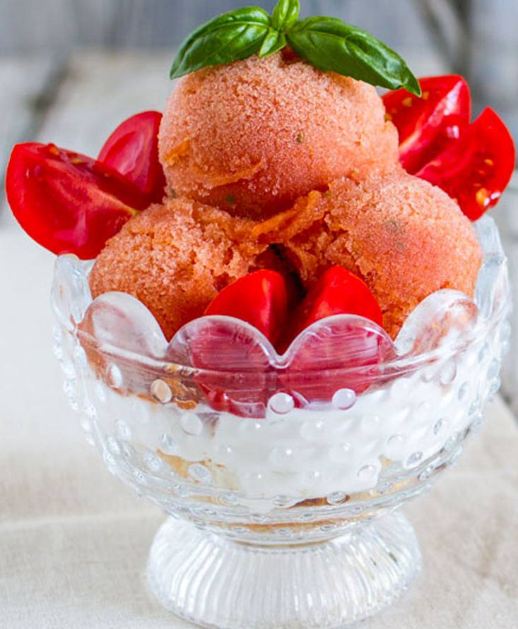 Sorbetto al pomodoro e basilico