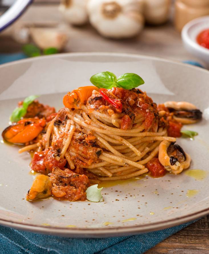 ムール貝の全粒粉スパゲッティ